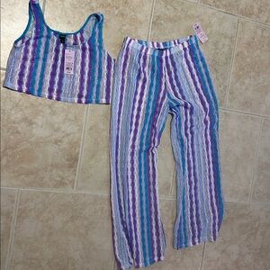 Wild Fable Striped Blue and Purple Two-Piece Set swim coverup NWT